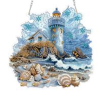 MOGTAA Lighthouse Diamond Art Hanging Kits for Adults Kids, 5D Special Shape Diamond Painting Pendant Kits, Crystal Rhinestones Seaside Crystal Art Painting for Home Decor Gifts