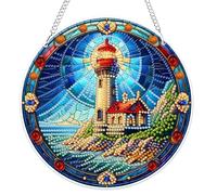 MOGTAA Lighthouse Hanging Diamond Art Pendant Kit, Special Shaped Diamonds Painting Ornament with Chain for Adults Beginners, 5D Landscape Diamond Pendant Crystal Gem Art Kits for Home Decor