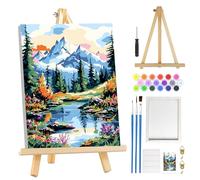 MOGTAA Mountains Lake Paint by Numbers for Adults Beginner with Frame, Landscape Painting by Numbers for Adults with Easel, DIY Oil Painting Kits Art Crafts for Home Decor, 8x12in