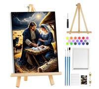 MOGTAA Nativity Scene Paint by Numbers for Adults Beginners with Frame, Easter Painting by Numbers for Adults with Easel, Easy DIY Oil Painting Kits Art Crafts for Home Decor, 8x12in