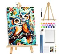 MOGTAA Owl Paint by Numbers for Adults Beginner with Frame, Flowers Painting by Numbers for Adults with Easel, DIY Oil Painting Kits Art Crafts for Home Decor, 8x12in