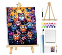 MOGTAA Owl Paint by Numbers for Adults Beginner with Frame, Flowers Painting by Numbers for Adults with Easel, DIY Oil Painting Kits Animal Art Crafts for Home Decor, 8x12in