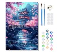 MOGTAA Paint by Numbers for Adults Beginner with Frame, Landscape Paint by Numbers for Adults, Kids' Painting by Numbers, DIY Oil Painting Kits Cherry Blossom Art Crafts for Home Decor, 8x12in