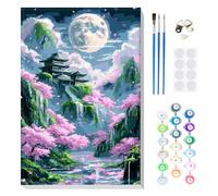 MOGTAA Paint by Numbers for Adults Beginner with Frame, Landscape Paint by Numbers for Adults, Kids' Painting by Numbers, DIY Oil Painting Kits Moon Flowers Art Crafts for Home Decor, 8x12in