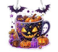 MOGTAA Pumpkin Diamond Art Hanging Ornaments with Chain, Halloween Diamond Painting Kits for Adults Kids, Crystal Rhinestones Diamond Painting Animal Gem Art for Home Decor Gifts