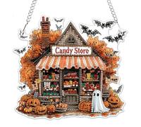 MOGTAA Pumpkin Halloween Diamond Art Hanging Ornaments with Chain, Candy Store Diamond Painting Kits for Adults Kids, Crystal Rhinestones Diamond Painting Ghost Gem Art for Home Decor Gift
