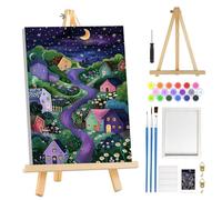 MOGTAA Starry Night Paint by Numbers for Adults Beginners with Frame, House and Flowers Painting by Numbers for Adults with Easel, Easy DIY Oil Painting Kits Art Crafts for Home Decor, 8x12in