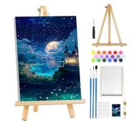 MOGTAA Starry Night Paint by Numbers for Adults with Frame, Lake Landscape Painting by Numbers for Adults with Easel, Easy DIY Castle Oil Painting Kits Art Crafts for Home Decor, 8x12in