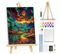 MOGTAA Starry Night Paint by Numbers for Adults with Frame, Mountains Painting by Numbers for Adults with Easel, Easy DIY Landscape Oil Painting Kits Art Crafts for Home Decor, 8x12in