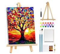 MOGTAA Tree of Life Paint by Numbers for Adults Beginner with Frame, Tree Landscape Painting by Numbers for Adults with Easel, DIY Oil Painting Kits Art Crafts for Home Decor, 8x12in