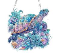 MOGTAA Turtle Diamond Art Hanging Ornaments with Chain, 5D Special Shaped Diamond Painting Kits for Adults Beginners, Flowers Crystal Diamond Painting Gem Art for Home Decor Gifts