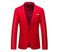 MOGU Blazer for Men, Casual Fit Jacket with One Button, Bright Red, 40