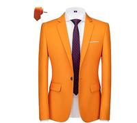 MOGU Blazer for Men, Casual Fit Jacket with One Button, Orange, 40