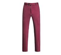 MOGU Men’s Striped Slim Fit Dress Pants - Lightweight Flat Front Pinstripe Suit Trousers, Business Casual Slacks, Burgundy, XXL