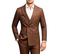 MOGU Mens 2 Piece Double Breasted Suit Slim Fit Tuxedo Blazer and Pants for Wedding Prom Homecoming, Coffee, 30