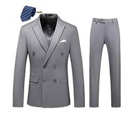 MOGU Mens 2 Piece Suit Slim Fit Double Breasted Blazer and Pants Solid Color Prom Tuxedo, Grey, 40