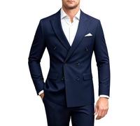 MOGU Mens 2 Piece Suit Slim Fit Double Breasted Blazer and Pants Solid Color Prom Tuxedo, Navy, 38