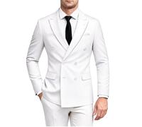 MOGU Mens 2 Piece Suit Slim Fit Double Breasted Blazer and Pants Solid Color Prom Tuxedo - White - 32