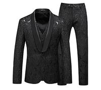 MOGU Mens 3 Piece Suit Slim Fit White Black Tuxedos for Prom Wedding