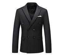 MOGU Mens Double Breasted Blazer Slim Fit Plain Color Suit Jacket US Size 36 Black
