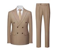 MOGU Mens Double Breasted Pinstripe Suit 2 Piece Slim Fit Tuxedo Formal Jacket and Pants for Business Wedding Prom, Khaki, XL