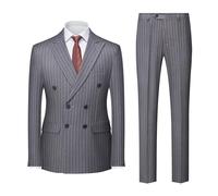 MOGU Mens Double Breasted Pinstripe Suit 2 Piece Slim Fit Tuxedo Formal Jacket and Pants for Business Wedding Prom, Dark Grey, XL