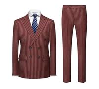 MOGU Mens Double Breasted Pinstripe Suit 2 Piece Slim Fit Tuxedo Formal Jacket and Pants for Business Wedding Prom, Burgundy, M