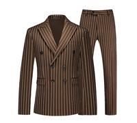 MOGU Mens Double Breasted Pinstripe Suit - 2 Piece Slim Fit Vintage Tuxedo for Groomsmen, Wedding, Prom, Brown, 3X-Small