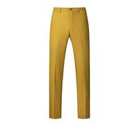 MOGU Mens Slim Fit Front Flat Casual Pants, Mustard, 32