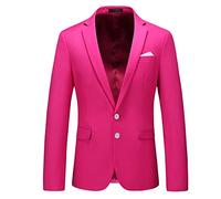 MOGU Men's Slim Fit Sport Coat Blazer Casual Formal Suit Jacket for Party Business Wedding Prom and Homecoming, Hot Pink, 34