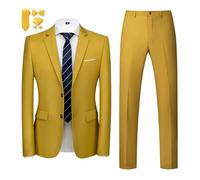 MOGU Mens Slim Fit Suit 2 Piece Tuxedo for Prom Business Wedding Dance (Suit Jacket + Pants), Mustard, 44