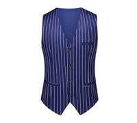 MOGU Mens Striped Vest - Slim Fit Dress V-Neck Waistcoat Sleeveless Pinstripe Suit Vest for Casual Formal, Blue, XL