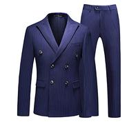 MOGU Men's Suits 3 Piece Double Breasted Suit Pinstripe Slim Fit Tuxedo Jacket Vest Pants for Business Wedding Prom