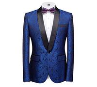 MOGU Mens Tuxedo Suit Jacket Slim Fit Shawl Lapel Wedding Party Dress Blazer, Blue, Small