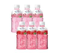 Mogu Mogu Lychee and Strawberry Juice 25% with NATA De Coco | Energy Booster Drink | Full Fruit Fibres | No Added Preservatives and Colours - (Pack of 6, 300 ml Each)