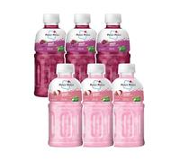 Mogu Mogu Lychee & Grape Juice Drink with Nata de Coco Jelly 320ml (Pack of 6) Tropical Thai Sip & Chew Drink