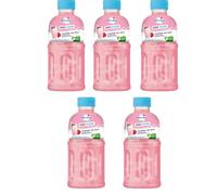 Mogu Mogu Strawberry & Cream Drink with Nata De Coco - Zero Sugar, 320ml | Fruity Beverage with Coconut Jelly Bits | Refreshing Juice (Pack of 5)