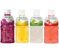 Mogu Mogu with NATA de Coco (Gotta Chew) Mix 4 Flavors | Strawberry, Pineapple, Coconut and Grapes | 320ml, 6 Bottles each | Total 24 by Serendib