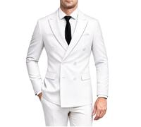 MOGU Suits for Men, 2 Piece Slim Fit Suit with Double Breasted Blazer and Tuxedo Pants, White, 40