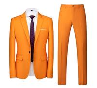 MOGU Suits for Men, 2-Piece Tuxedo Set with 1-Button Jacket, Pants for Formal Events, Orange, 40