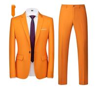 MOGU Suits for Men, 2-Piece Tuxedo Set with 1-Button Jacket, Pants for Formal Events, Orange, 42