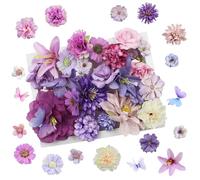 MoguGo Pack of 50 Artificial Flowers for Crafts - 10 Colours Fabric Flowers 2-8 cm, Artificial Flower Heads for DIY Projects, Mini Decorative Flowers Artificial for Scrapbooking, Wedding, Party, Home