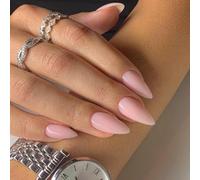 Moguri 24 Pcs Dusty Pink Press on Nails Medium Almond, Gel Fake Nails Press on, Glue on Nails Medium Length, Neutral Stiletto Acrylic Nails, Reusable False Nails with UV Coating for DIY Manicure in