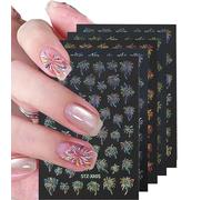 Moguri 4 Sheets Firework Nail Stickers, Silver Gold Star Moon Nail Art Decals, Gel Nail Accessories, Nails, Vinyl Plastic, Festive Seasonal, Multi-colored, Firework, Autumn