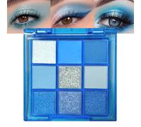 Moguri 9 Colors Dark Light Royal Cobalt Blue Pearl White Glitter Shimmer Eye Shadow Makeup Palette Highly Pigmented Waterproof Blue Matte Metallic Shimmery Daily Party Sparkling
