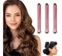 Moguri Pack of 3 Heat-Free Curlers, Flexi Rods with Hooks, Heat-Free Curling Iron for All Hair Types, Curlers for Sleeping, Heat-free Curls Overnight, Pink