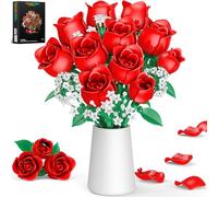 MOGZZi Flowers Bouquet Building Kit for Adults, 15 Artificial Plants Decor with 11 Red Roses, Gift for Girls Children Age 6+, Birthdays, Women, Mother's Day, Valentine's Day for Her or Him, 459 PCS