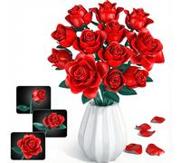 MOGZZi Red Roses Building Set for Adults, 634 PCS 12 style Artificial Flower Bouquet Kit, Home & Office Décor, Gift for Kids Birthday Christmas, Valentines Day for Her or Him & Mother’s Day
