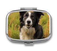 Mohado Border Collie Dog Travel Pill Organizer - Daily Pill Box to Hold Vitamins, Portable Pill Case Cod Liver Oil Storage Box with 2 Compartment for Pocket Purse