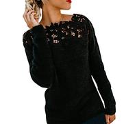 Mohair Jumpers for Women Fitted Knit Jumper Womens Ladies Oversized Knitted Jumper Pullover Sweaters Women Fluffy Lace Top Sweater Loose Cosy Casual Thick Large Chunky Plus Size Trendy Warm Black L